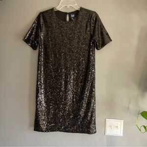 GAP Black Sequin Short Sleeve Dress